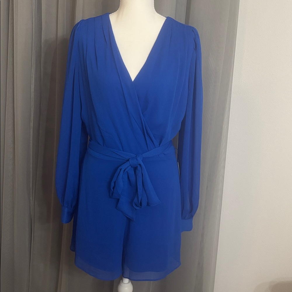 Express Royal Blue Wrap Romper Size S NWT Long Sleeve Date Night Wedding Guest